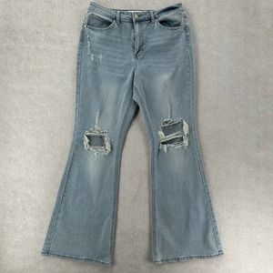 Indigo Rein High Rise Flare Leg Curvy Jeans Womens 15 Stretch Denim Blue‎ Ripped